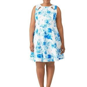 Jay Godfrey Brenda White Blue Floral Sleeveless Dress Wedding Guest / Party 20W